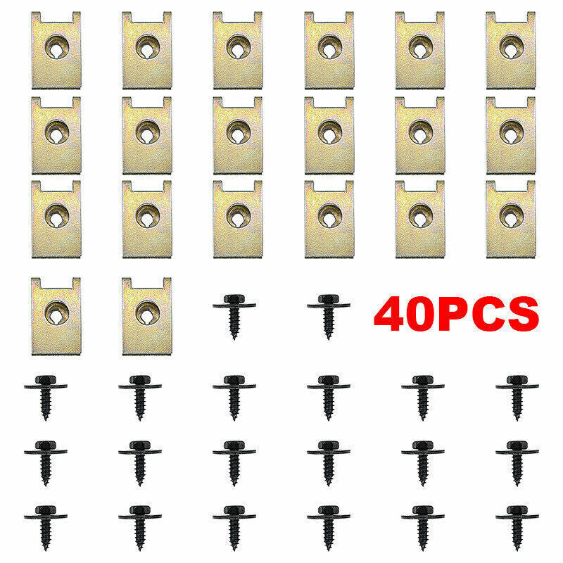40Pcs Car Bumper Fender Trim Panel Fastener Spring Metal U type Clips with Screw