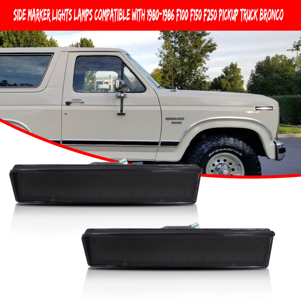 White LED smoked front corner marker lights suitable for 1980-1986 for Ford F150/250/350
