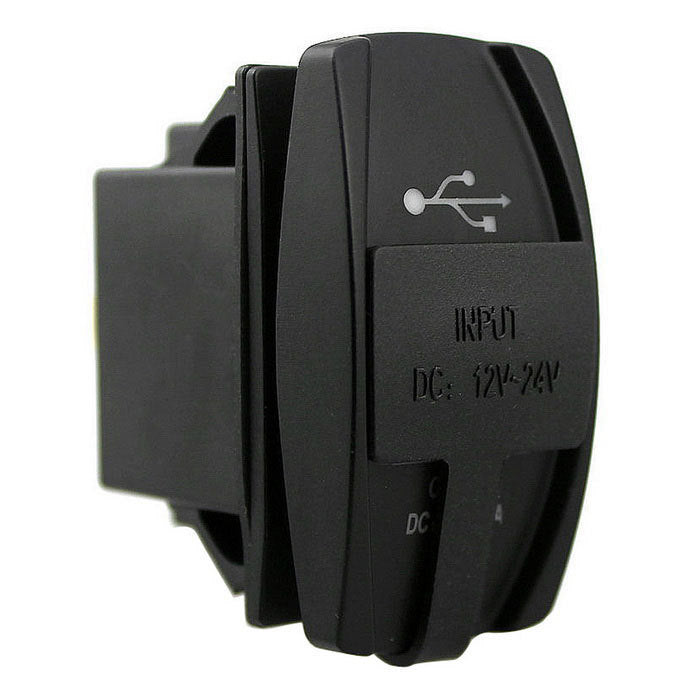 DC 12V 2 Port Blue LED USB Charger Boat Car Backlit Rocker Switch Dual Charger