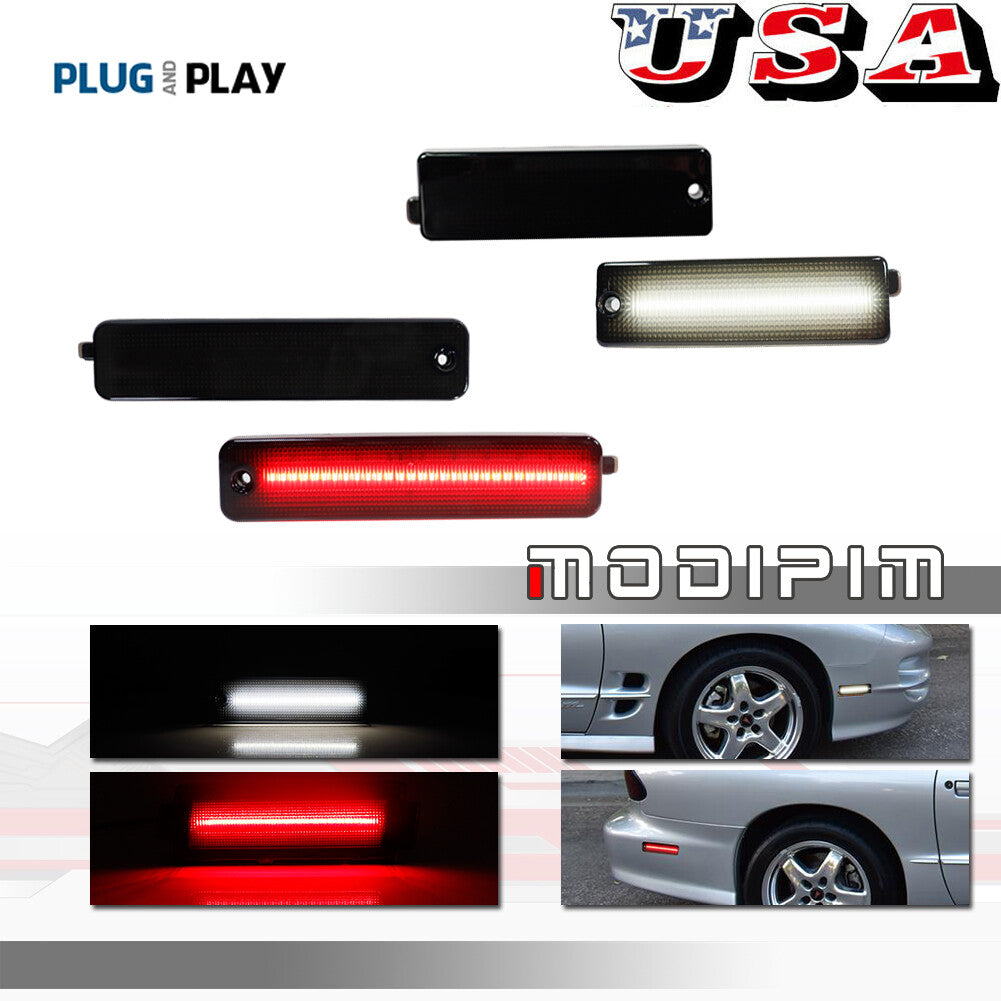 For 1998 - 2002 for Pontiac Firebird Front White Rear Red LED Side Marker Lights - v