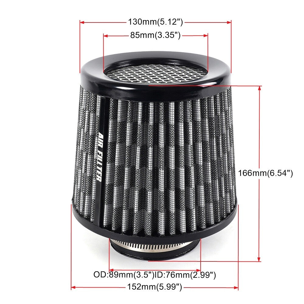 3inch 76mm High Flow Inlet Cold Air Intake Cone Replacement Dry Air Filter