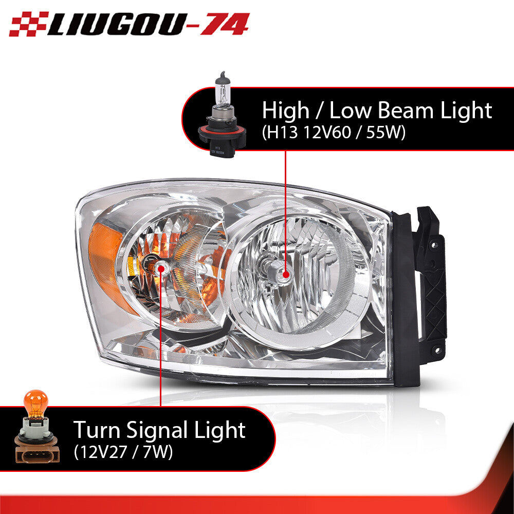 Suitable for the 2008-2009 for Dodge for Ram 1500 2500 3500 front headlight chrome alloy right passenger side- v