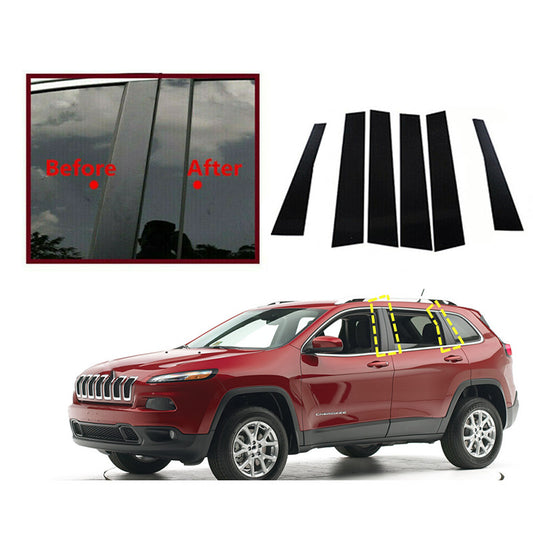 for Jeep Cherokee 2014-2022 6p Black Pillar Posts Set Door Trim Piano Covers New