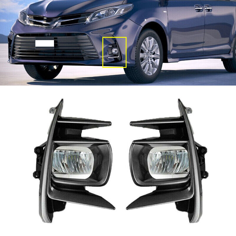 Pair LED Clear DRL Fog Light Lamps+Cover W/Blubs for Toyota for Sienna 2018-2020