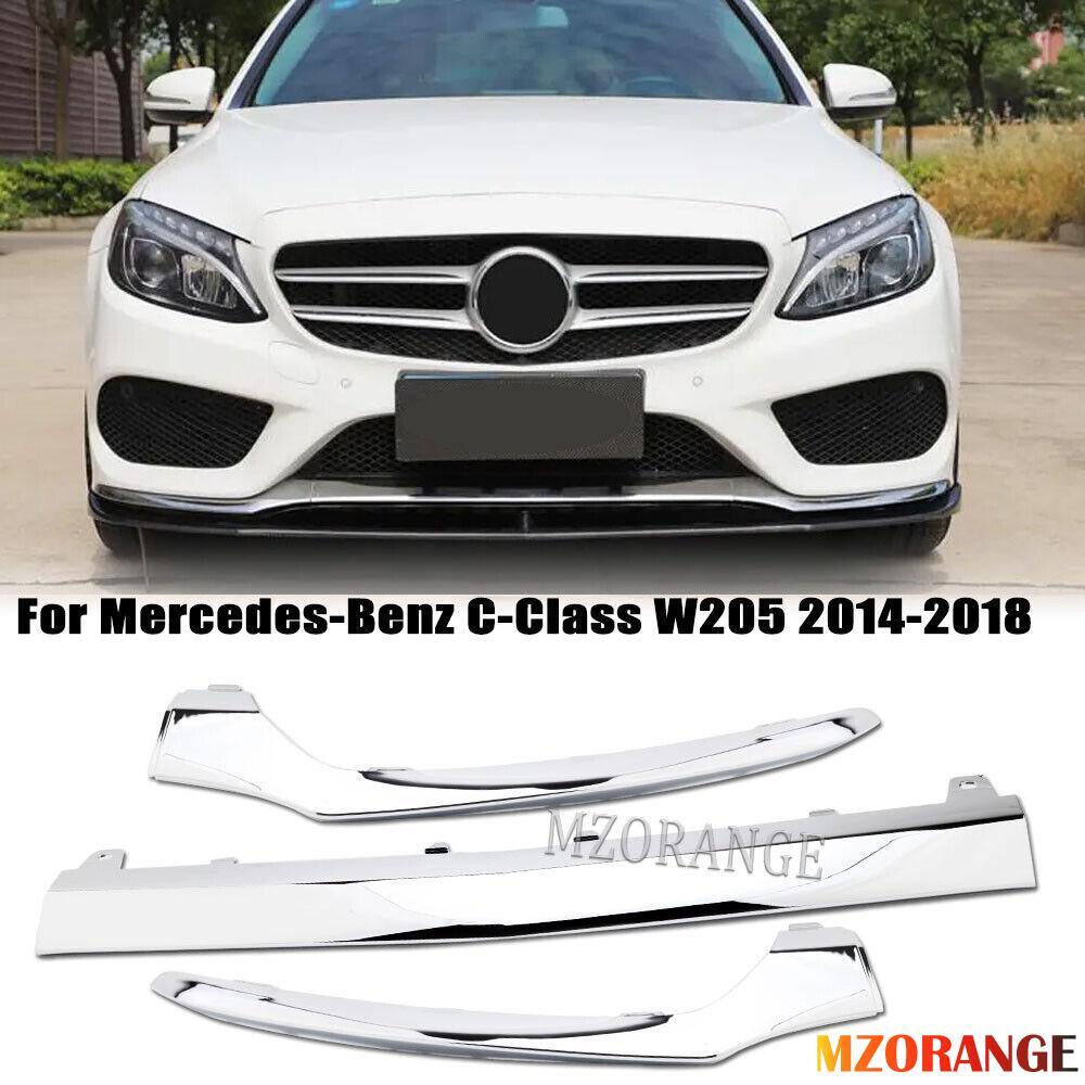 3¡Á F¨¹r for Mercedes-Benz W205 2015-2018 Front Spoiler Lippe Sto?stange Set Silber