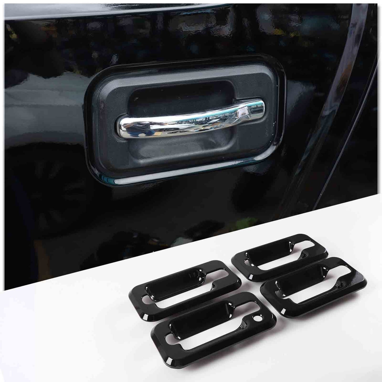 Sleek black exterior door handle cup lid trim for Hummer H2 2003-2009 4 pieces