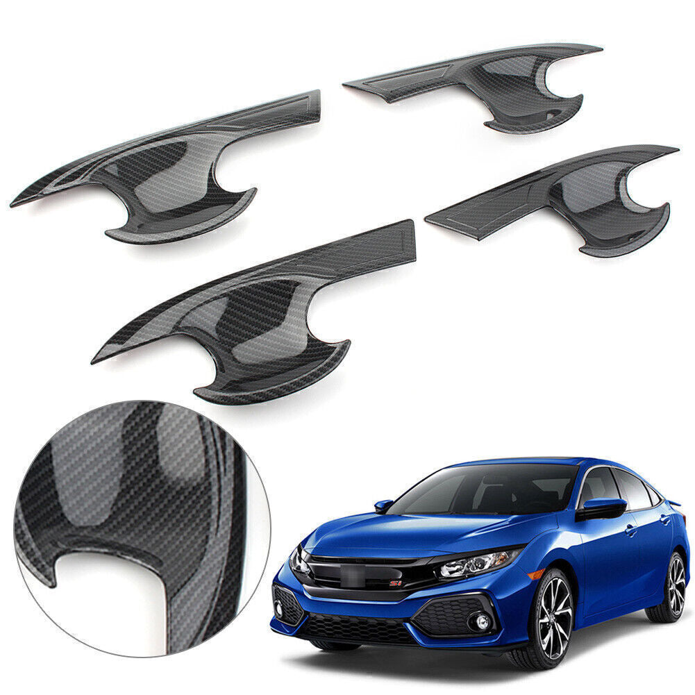 4x Door Handle Bowl Cover Trim Carbon Fiber Style Fit for Honda for Civic 2016 2017 2018