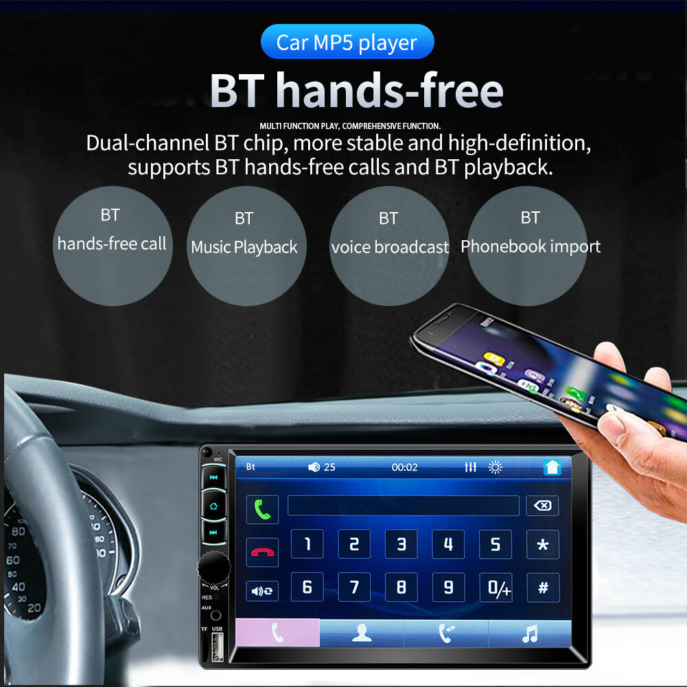 7-inch Dual DIN Car Stereo Radio with Bluetooth Touchscreen USB AUX Audio and Video n