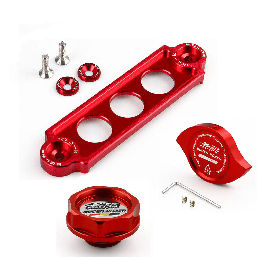 JDM Red Engine Oil Filler Cap + Radiator Cap + Battery Tie Down for Honda for Acura