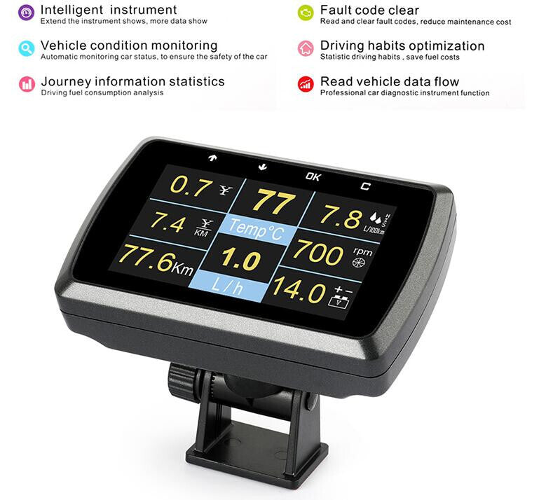 OBD2 OBD HUD Car Speedometer Digital Display Gauge Fault Code Alarm Water Temp
