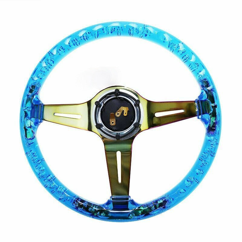 Blue Acrylic Steering Wheel Neo Chrome spokes 350mm
