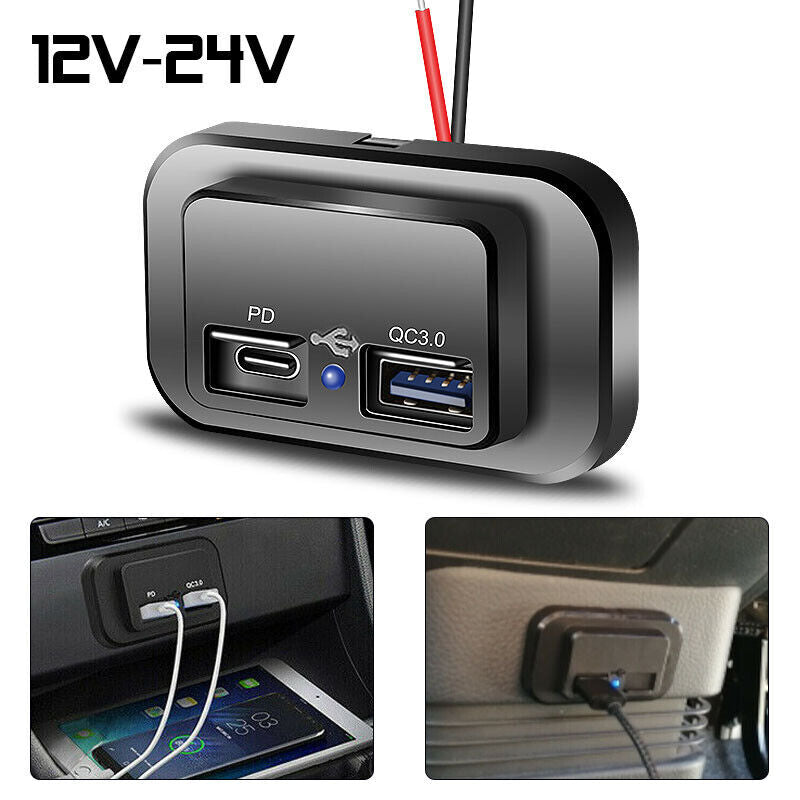 PD Type-C USB Port Car Fast Charger Socket Power Outlet Panel Mount Waterproof n