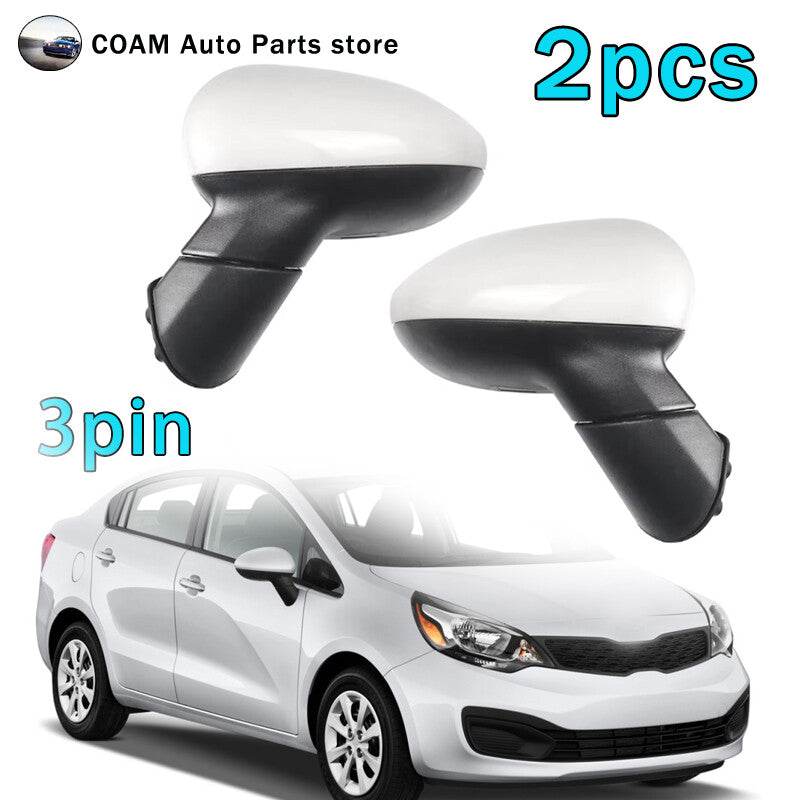 1 pair of white 3-inch car door exterior rearview mirror assemblies for Kia Rio 2011-17