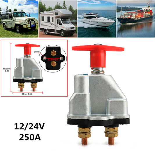 12/24V 250A Battery Isolator Disconnect Cut-off Kill Switch with Key for Cars, Boats, and Motorhomes n