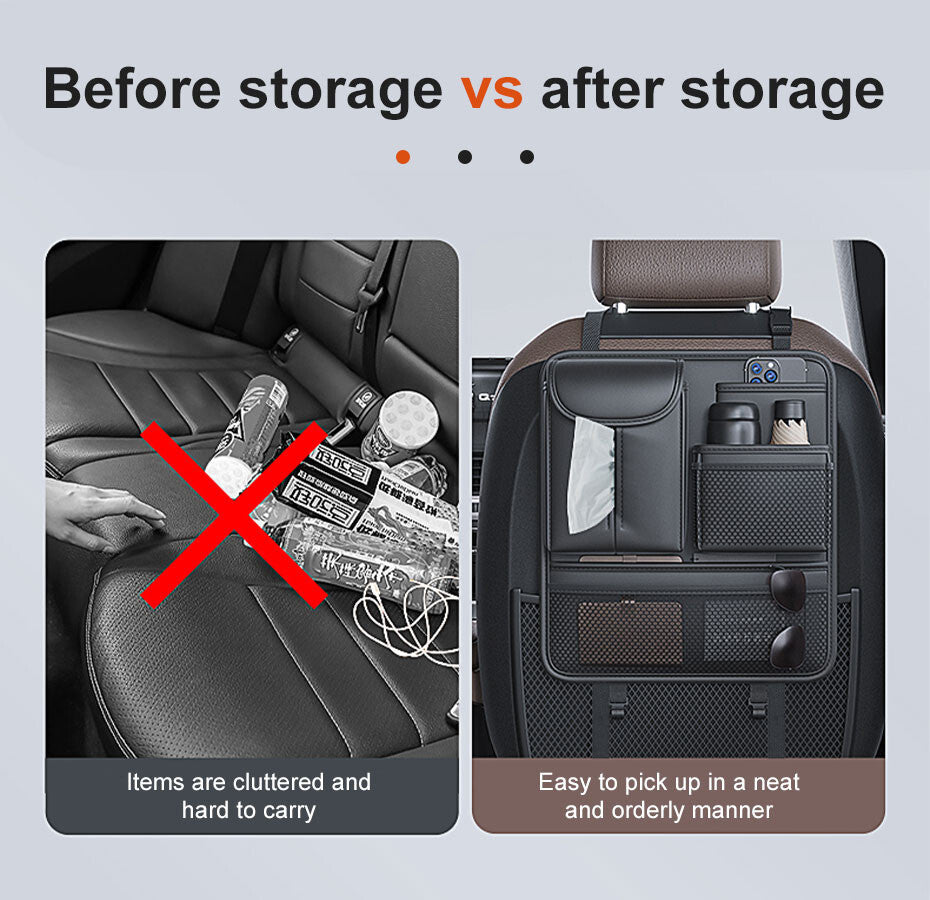 Car for Seat Back Bag PU Leather Multi-Pocket Organizer Storage Phone Tissue Holder