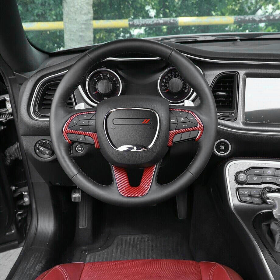 3P Car Steering Wheel Cover Trim for Dodge Durango 14-24 Accessories Red Carbon v