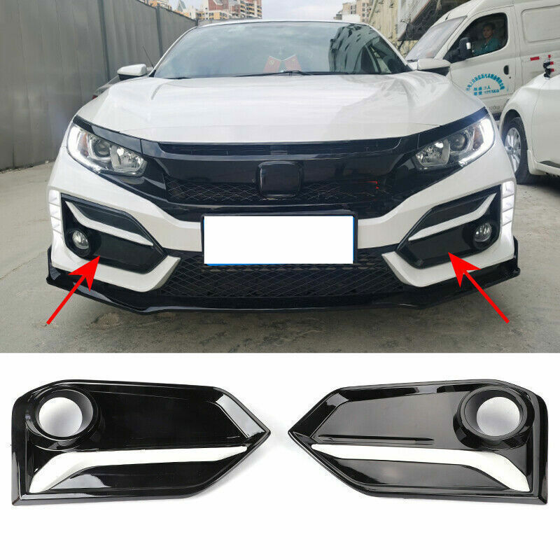 for Honda for Civic Hatchback 19-2021 Black+White Front Fog Light Lamp Cover Trim 2X