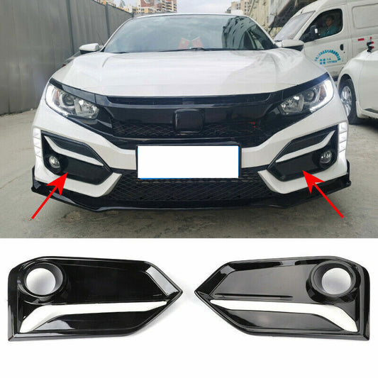 for Honda for Civic Hatchback 19-2021 Black+White Front Fog Light Lamp Cover Trim 2X