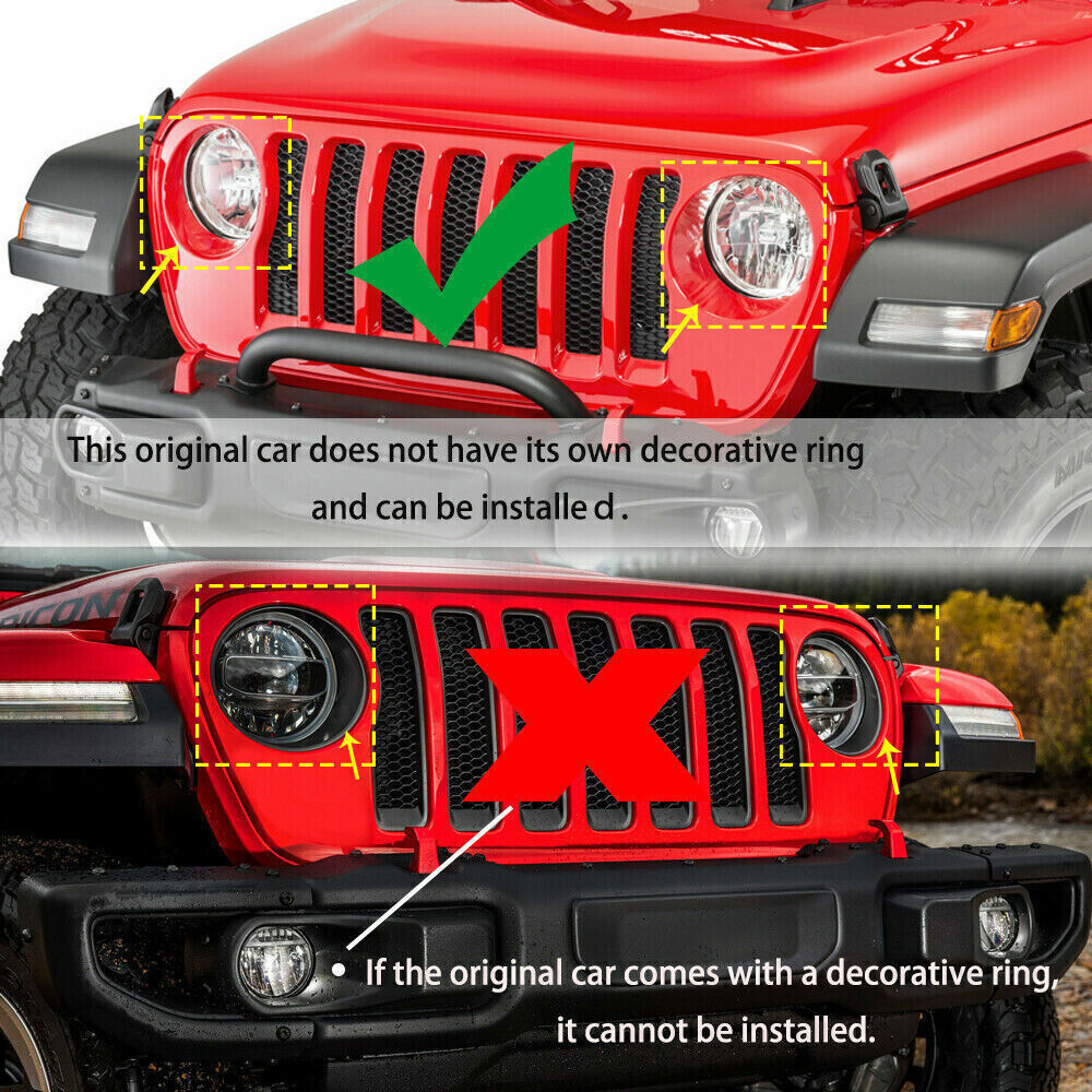 for Jeep for Wrangler JL JT 2018+ Black Front Headlight RingGrille Insert Cover 9x