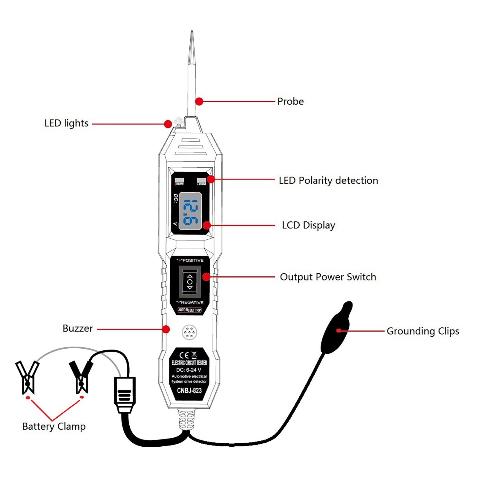 3.5-36V Digital Automotive Circuit Electrical Tester Power Probe Test Light