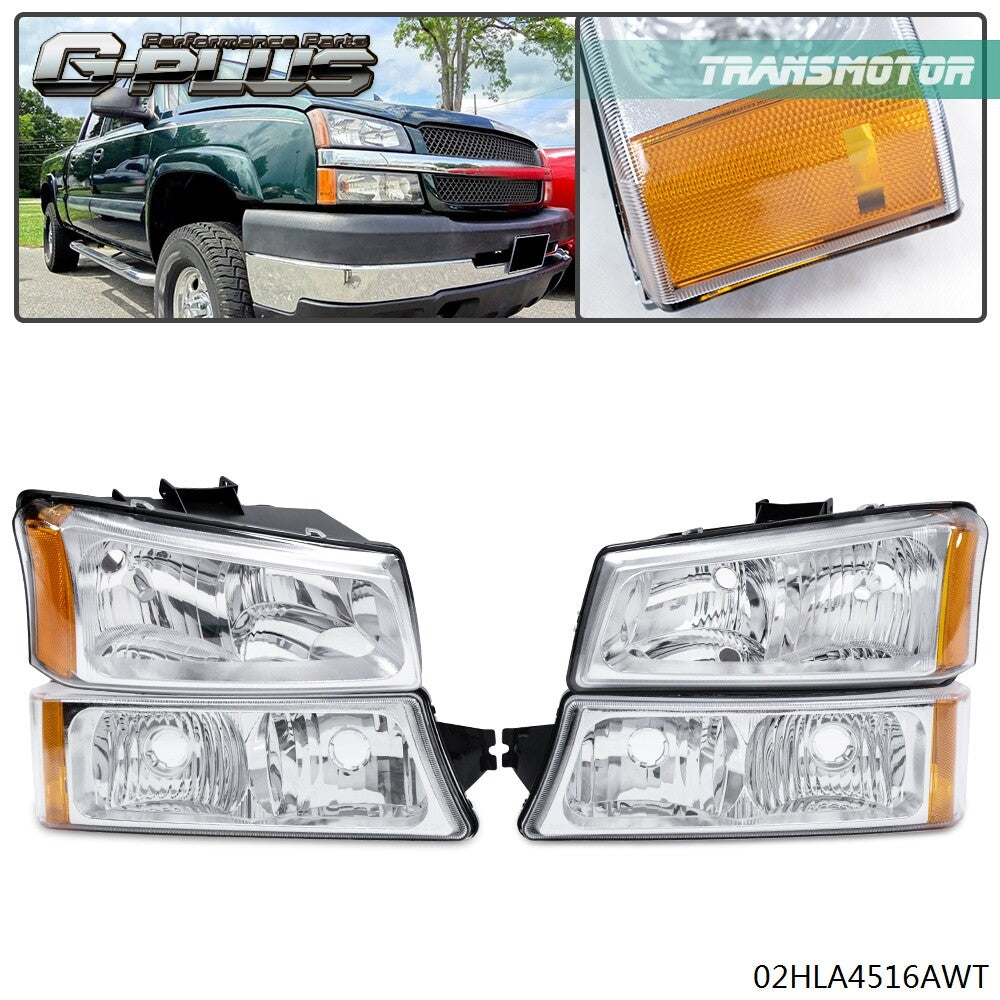 Fits 03-06 for Silverado for CHRome Amber Corner Headlights + Signal Bumper - v