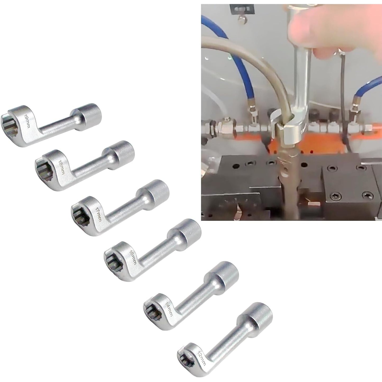 6-piece set of L-type diesel fuel injection line socket open-end ring wrenches, 12pts