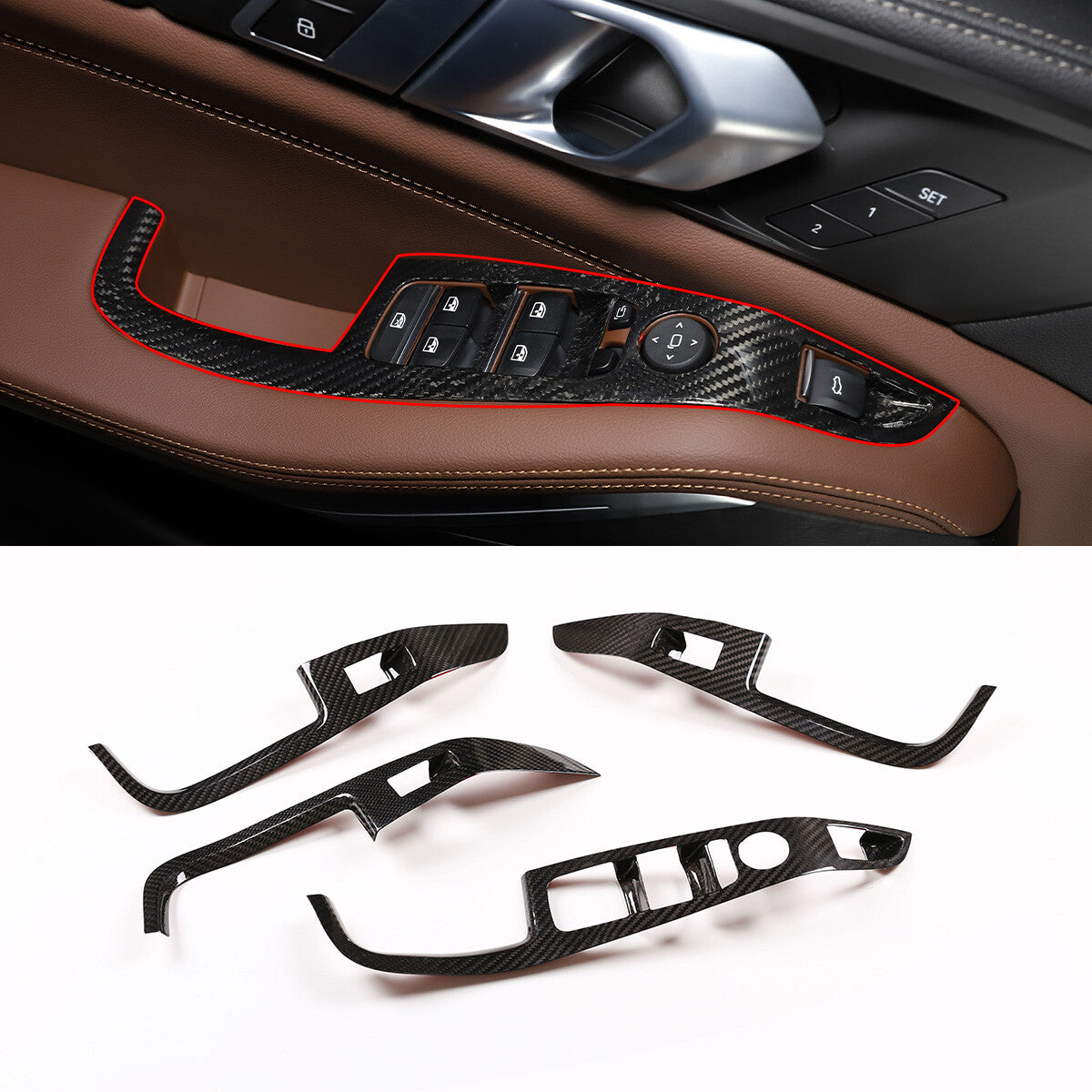 Carbon fiber window lift switch decorative frame suitable for X5 G05 X7 G07 2019-2021- n