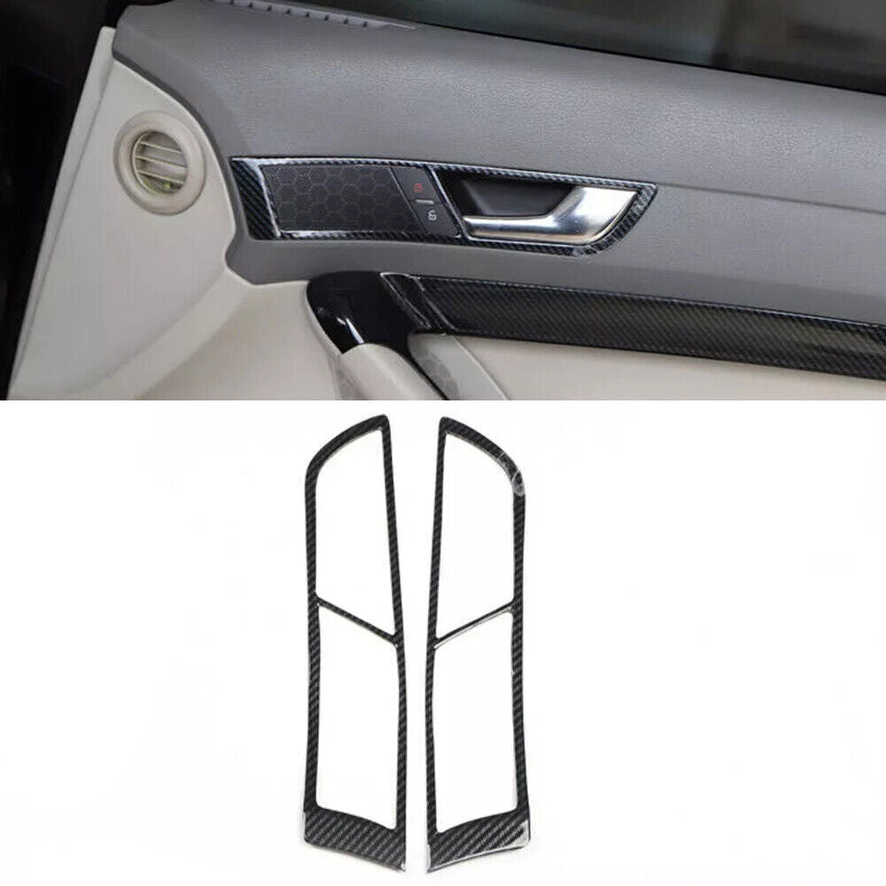 for Audi A6 2008-2011 ABS Carbon Fiber Inner Door Horn Ring Frame Cover Trim 2P