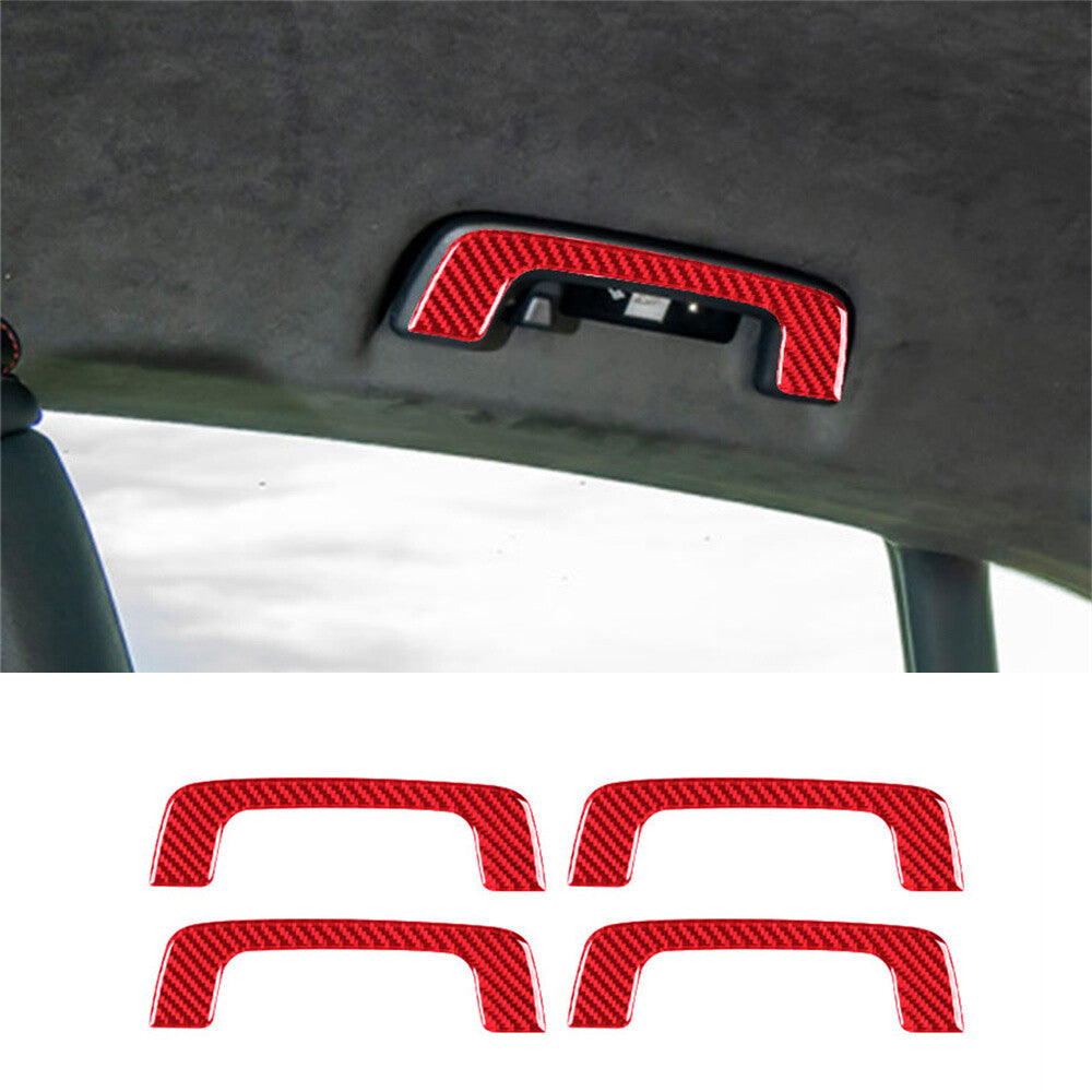 4¡ÁRed Carbon Fiber Interior Roof Handle Panel Cover for Porsche Taycan 2019-2022
