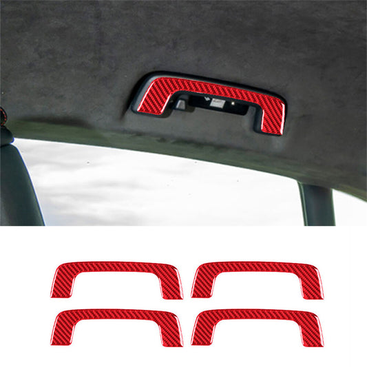 4¡ÁRed Carbon Fiber Interior Roof Handle Panel Cover for Porsche Taycan 2019-2022