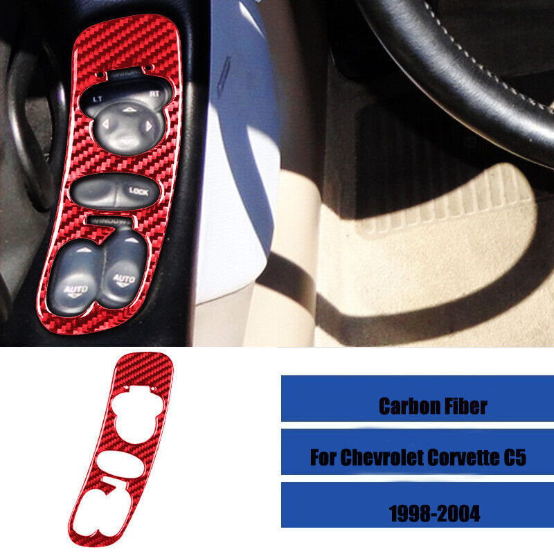 Red carbon fiber window control switch button trim for Corvette C5 98-04- n