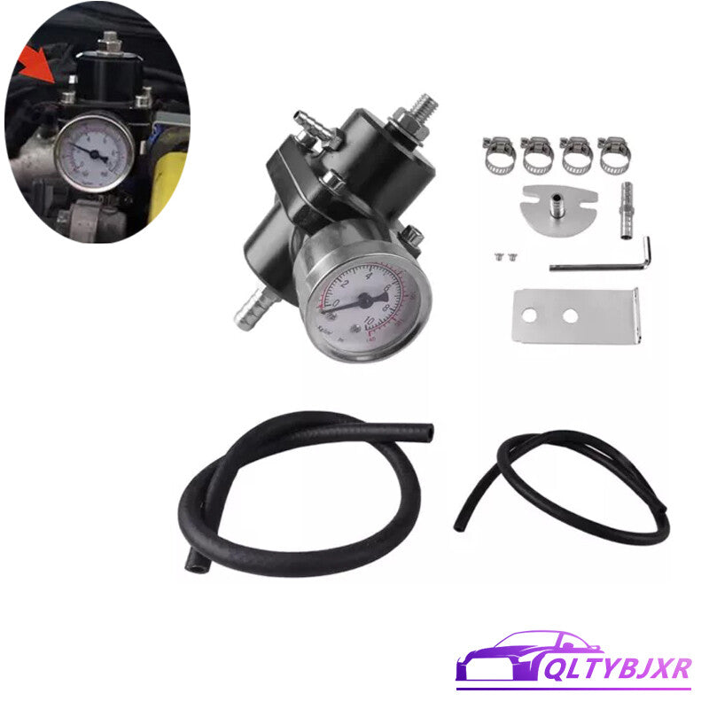 Adjustable Fuel Pressure Regulator Gauge Fitting Kit Black Aluminum Universal