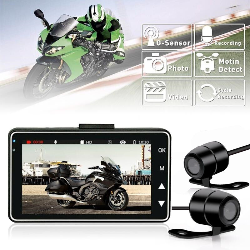 3In Motorcycle DVR Dash Cam Front Rear Dual Camera Recording Driving Recorder