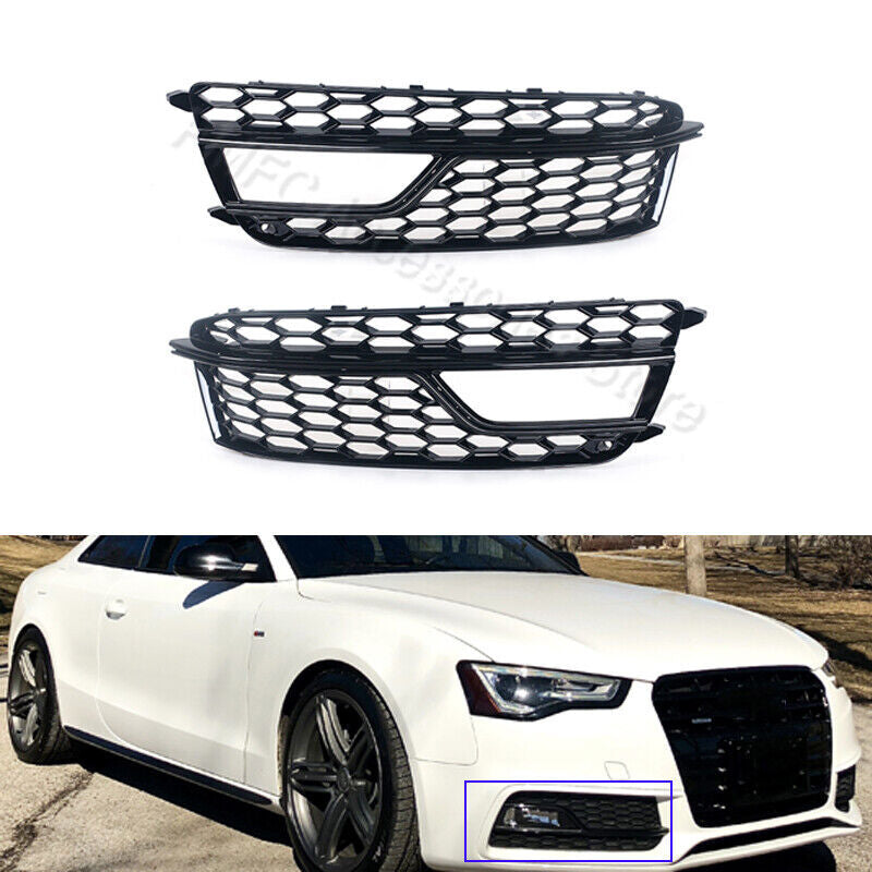 A pair of honeycomb mesh fog light grille covers for Audi S5 A5 S Series 2013-16.