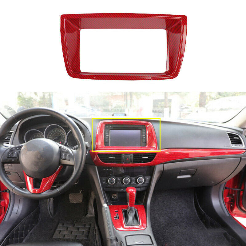 for Mazda 6 Atenza 14-2016 Red Carbon Fiber Middle Console Navigation Cover Trim