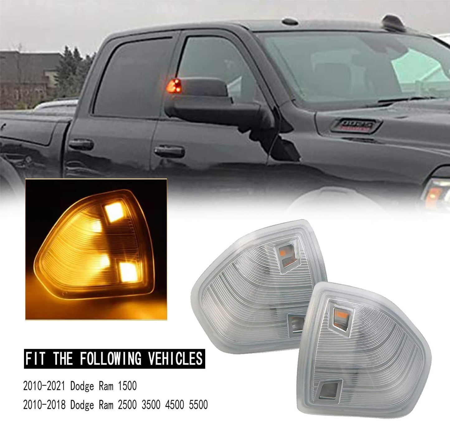 2. Amber Clear Len LED Side Mirror Turn Signal Lights for Dodge for Ram 1500 2500 5500 n