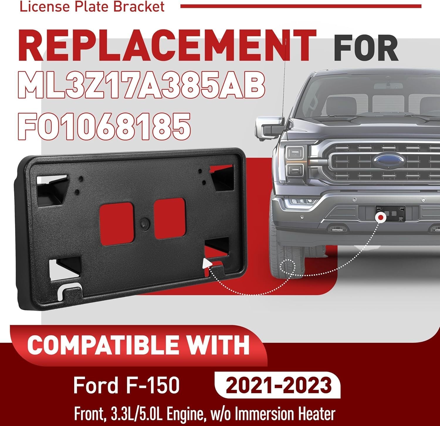 ML3Z-17A385-AB For 2021-2023  for ford  F-150 3.3L 5.0L Front License Plate Bracket