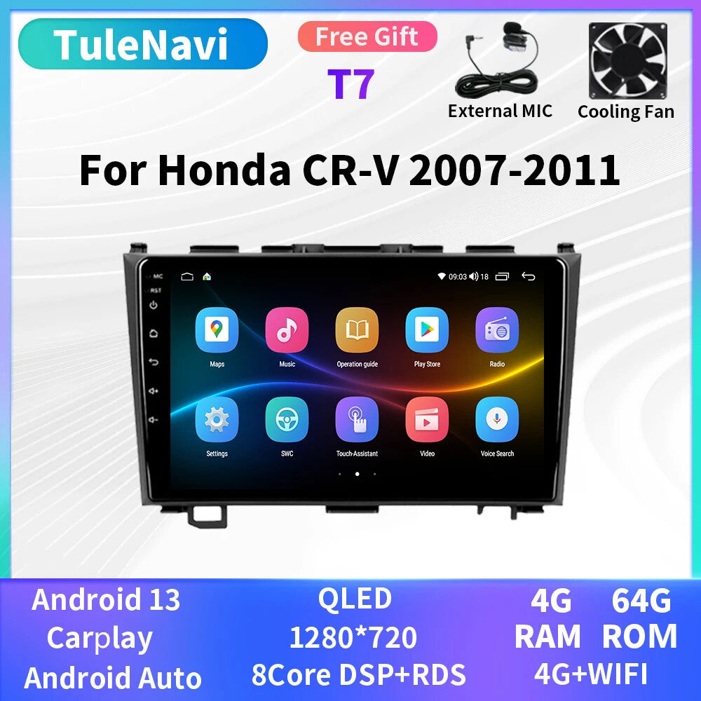 for Honda CRV for CR-V 3 2007-2011 Car Radio Android CarPlay GPS Multimedia Screen