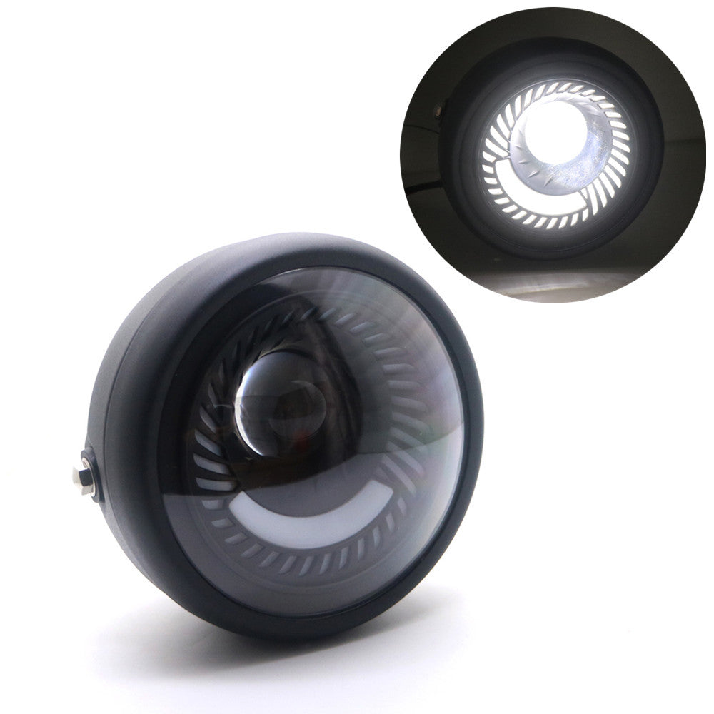 Motorcycle Black Metal White Angel Eye LED Headlight Fo GN125 CG125 Cafe Racer Q