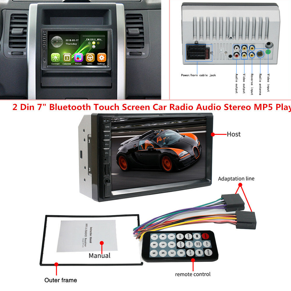 2DIN 7-inch Bluetooth Touchscreen Car Radio Stereo Multimedia MP5 Player USB- n