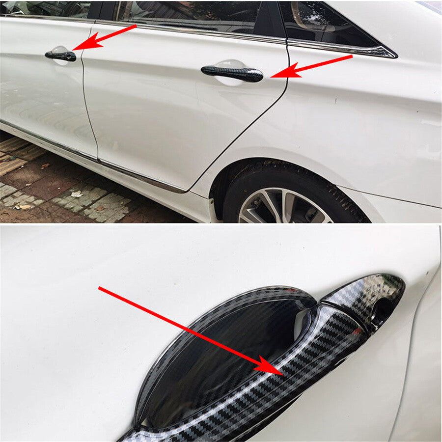 1Set ABS Glossy Car Carbon Fiber Look Door Handle Cover Trim for Hyundai Sonata