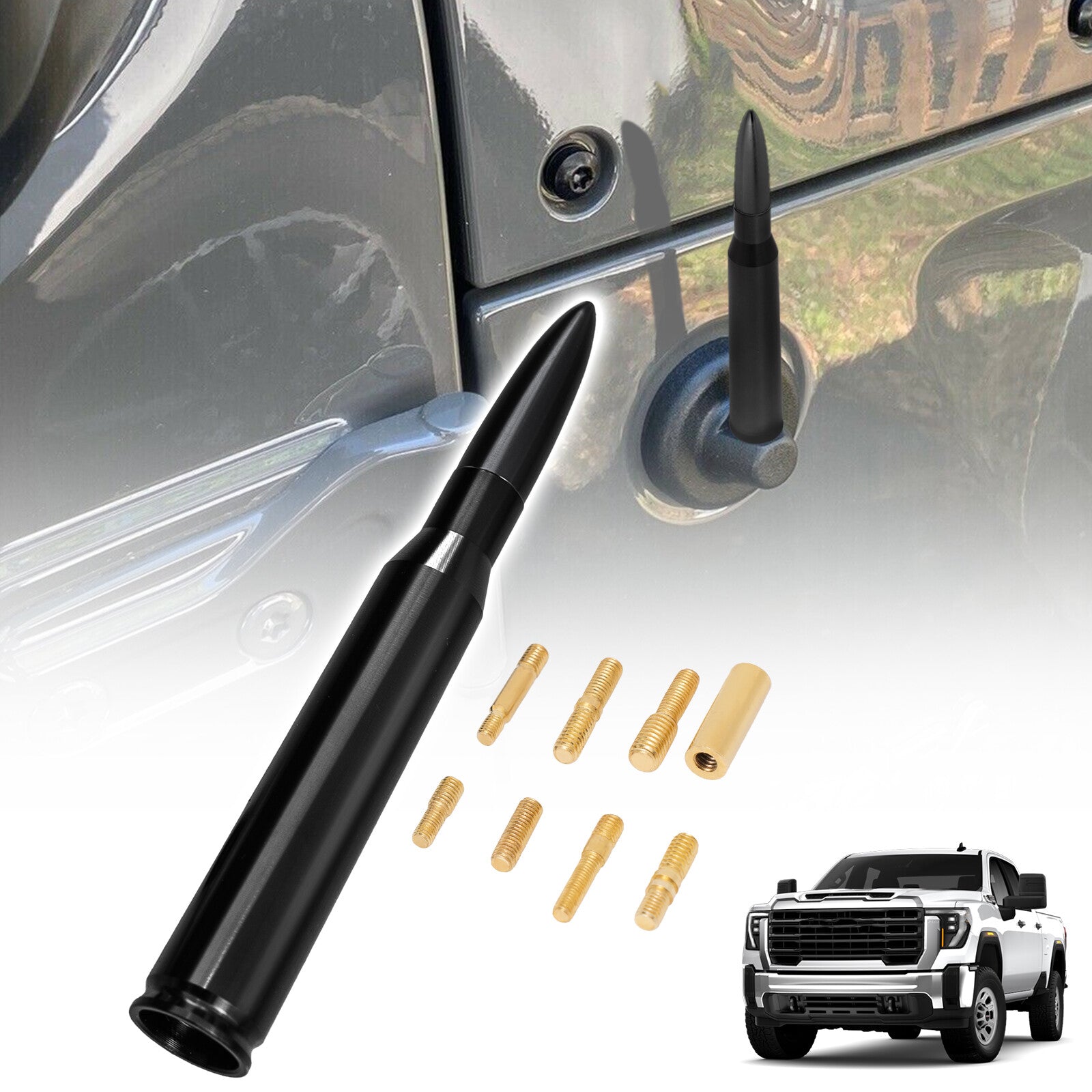 Short bullet antenna, 50 caliber aluminum, suitable for 1988-2006 for Chevrolet Suburban. Q