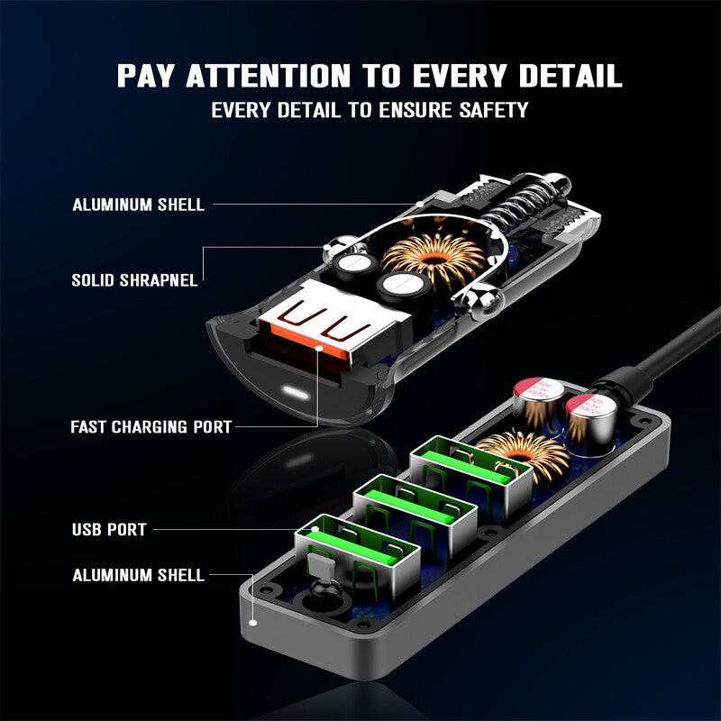QC3.0 Fast Charging 7A 1 for 4 USB Multi-functional Front/Rear for Seat Car Charger Set n