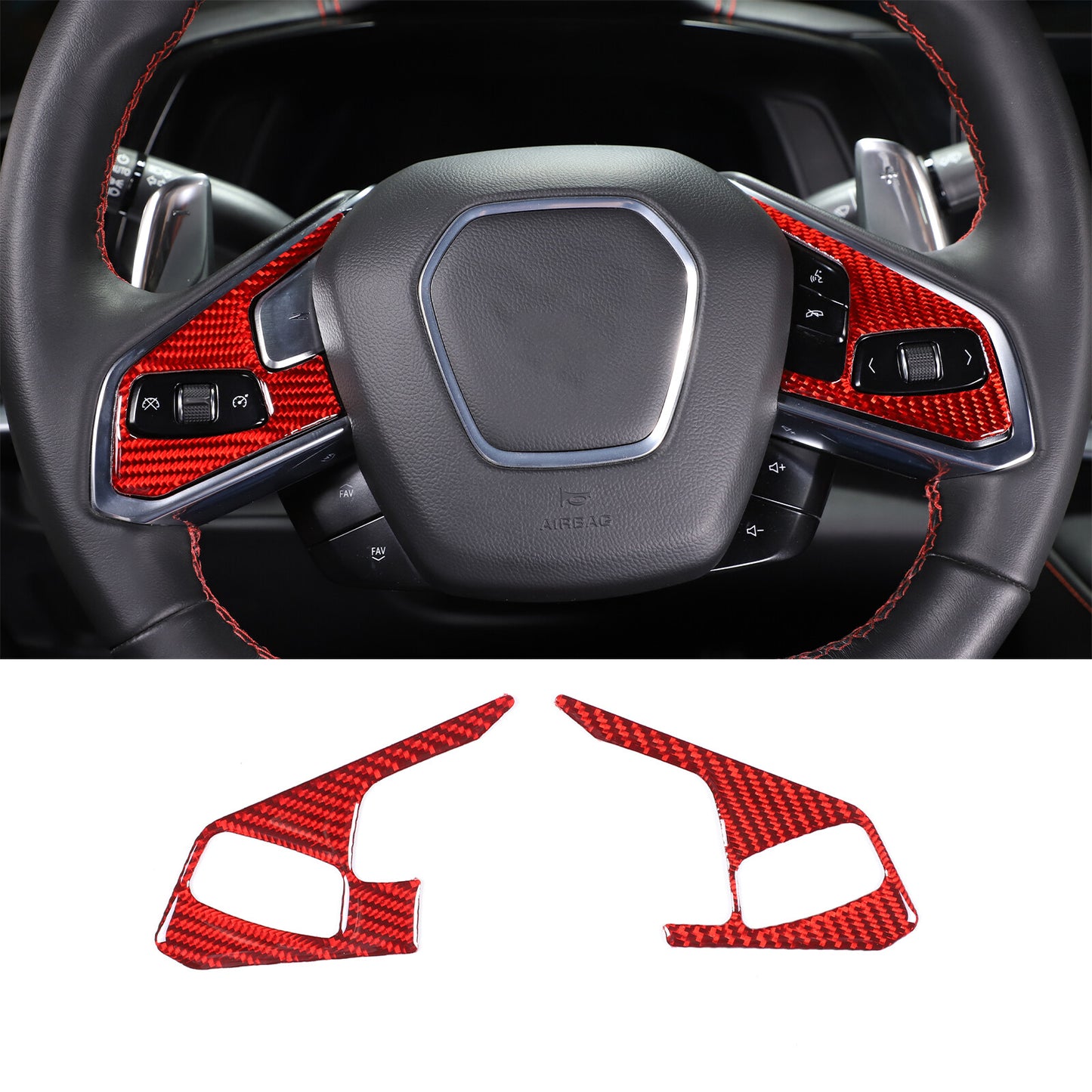 Red Upper and Lower Steering Column Cover Kit for Corvette C8 Z51 Z06 2020-2024 US- v
