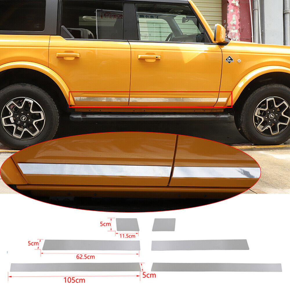 6× Steel Chrome Side Door Body Molding Strips Trim B For Bronco 2021-2023 n