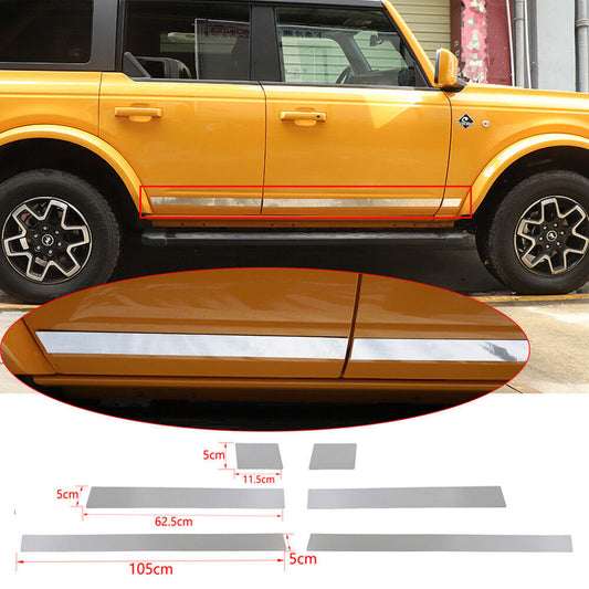 6× Steel Chrome Side Door Body Molding Strips Trim B For Bronco 2021-2023 n
