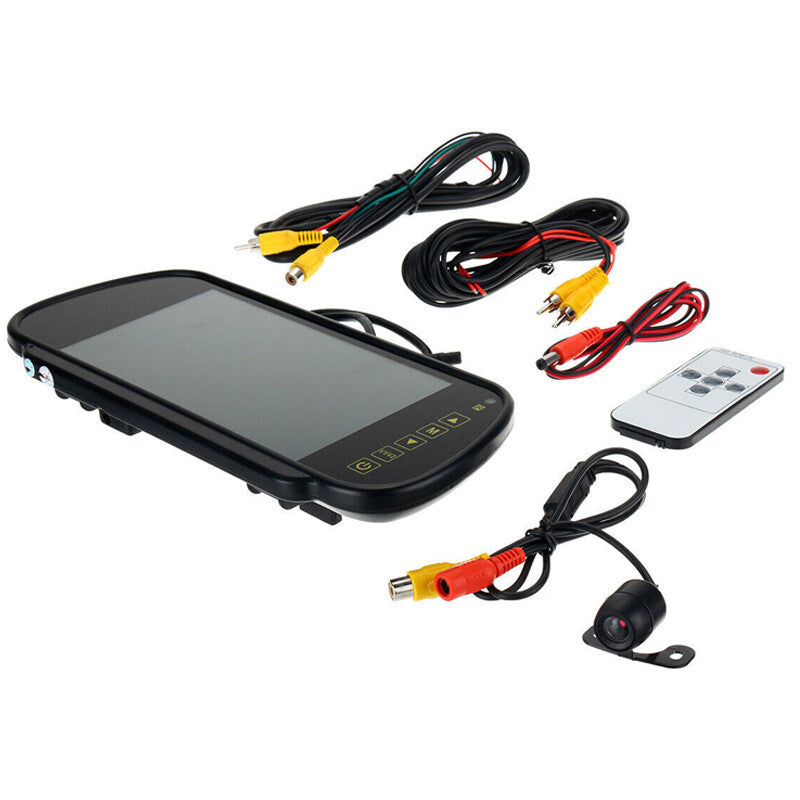 7-inch car dashcam rearview mirror monitor with backup camera, night vision, IP67 rating. n