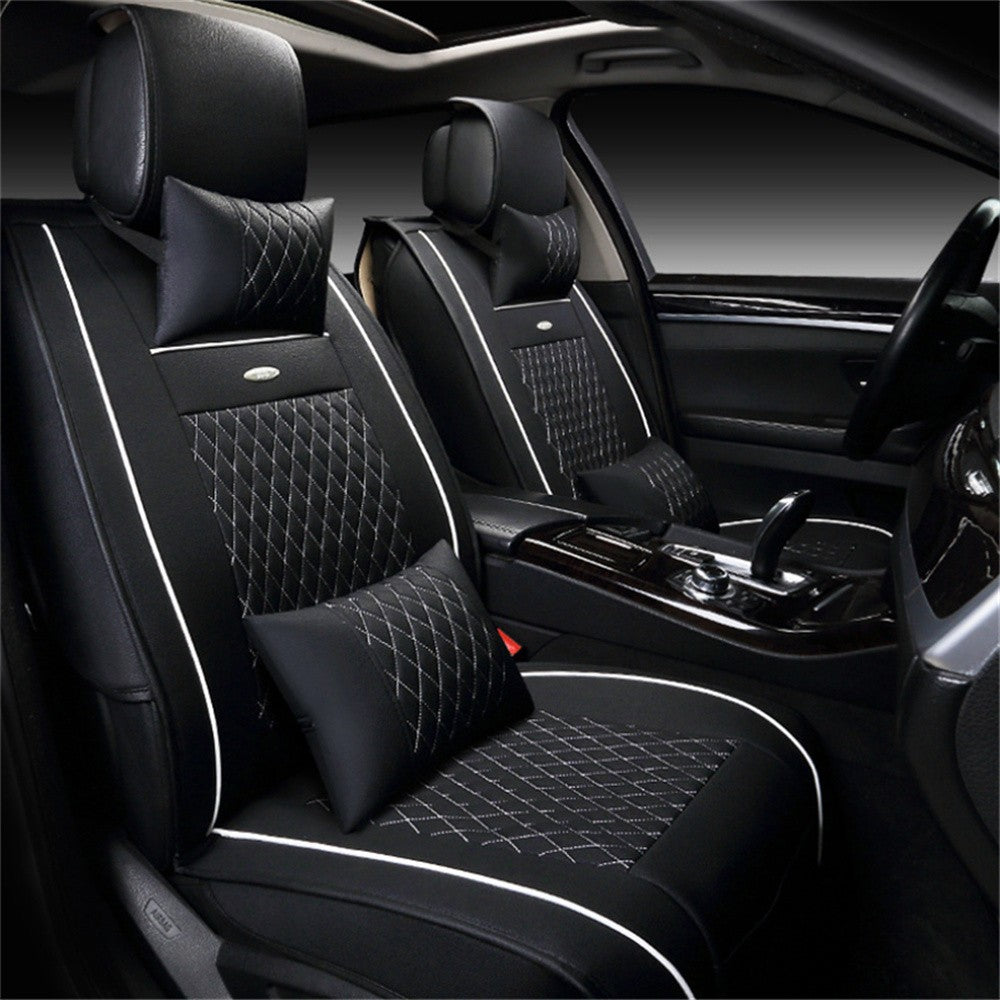 Black+White PU Leather Car 5- for Seat Covers Front  Rear Cushion Full Set Protector Q
