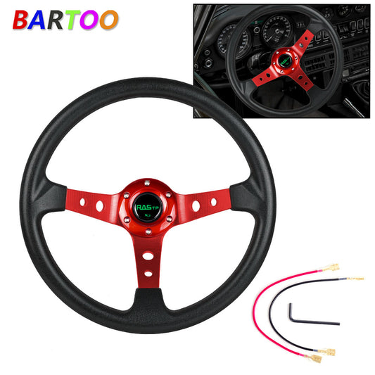 Red Universal 13 Vinyl Grip Steering Wheel Aluminum Racing style