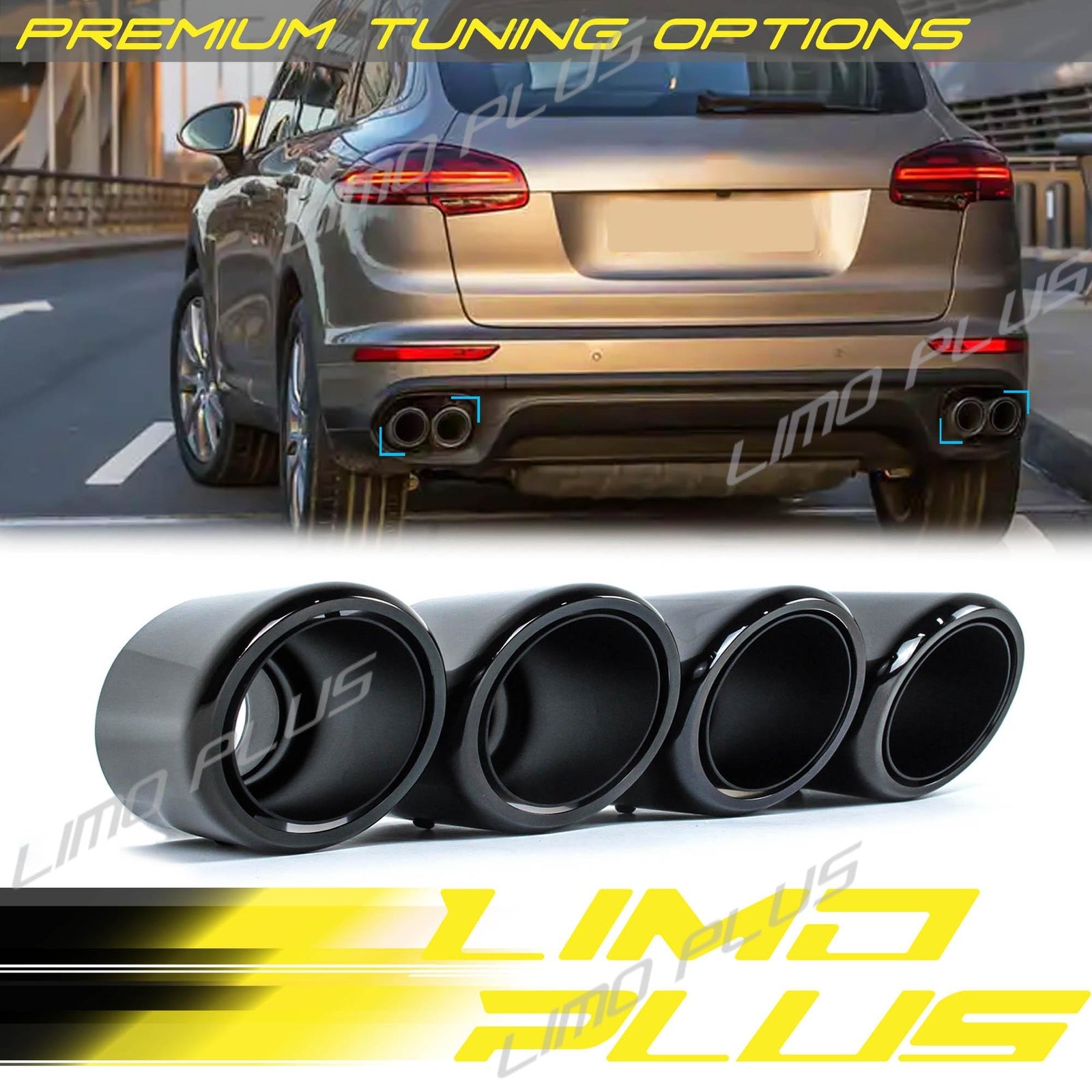 Glossy Black Round Tailpipe Exhaust Tips for Porsche for Cayenne S GTS 2010-2014 Q